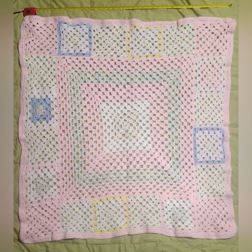 Homemade Pastel Pink 42" By 42" Crochet Blanket - Picture 2 of 6